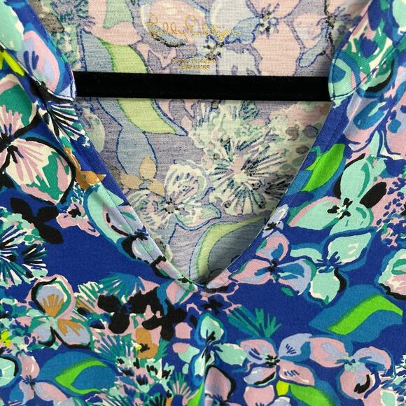 Lilly Pulitzer Alaina 3/4 Sleeve Dress Blue Grotto Twilight Tropics Print Large - Picture 5 of 8